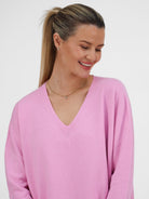 Diffusion by Kate Sweater One Size Sienna V-Neck Sweater In Peony Pink