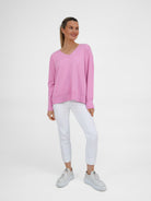 Diffusion by Kate Sweater One Size Sienna V-Neck Sweater In Peony Pink