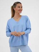 Diffusion by Kate Sweater One Size Sienna V-Neck Sweater in Sky Blue