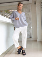 Diffusion by Kate Sweater One Size Sienna V-Neck Sweater in Soft Grey