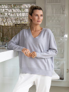 Diffusion by Kate Sweater One Size Sienna V-Neck Sweater in Soft Grey