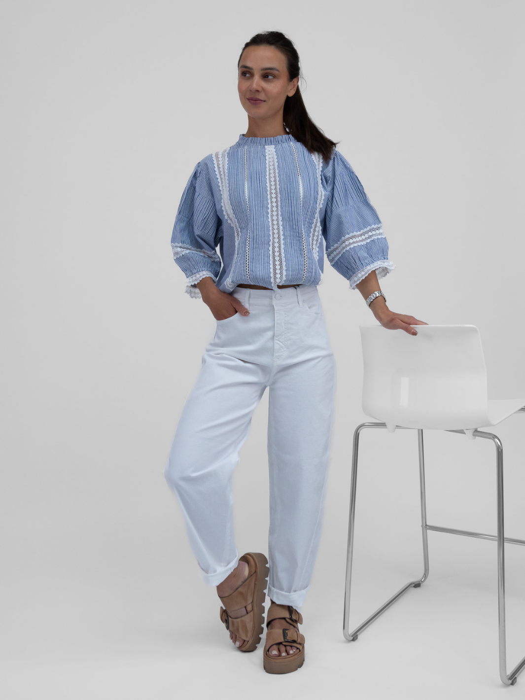 Diffusion By Kate Top Angela Cotton Top In Blue And White