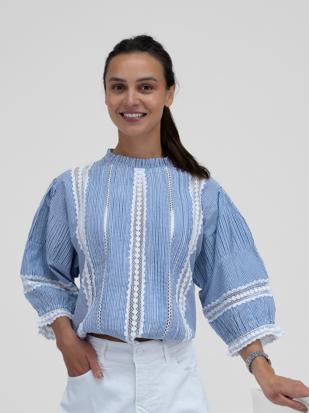 Diffusion By Kate Top Angela Cotton Top In Blue And White
