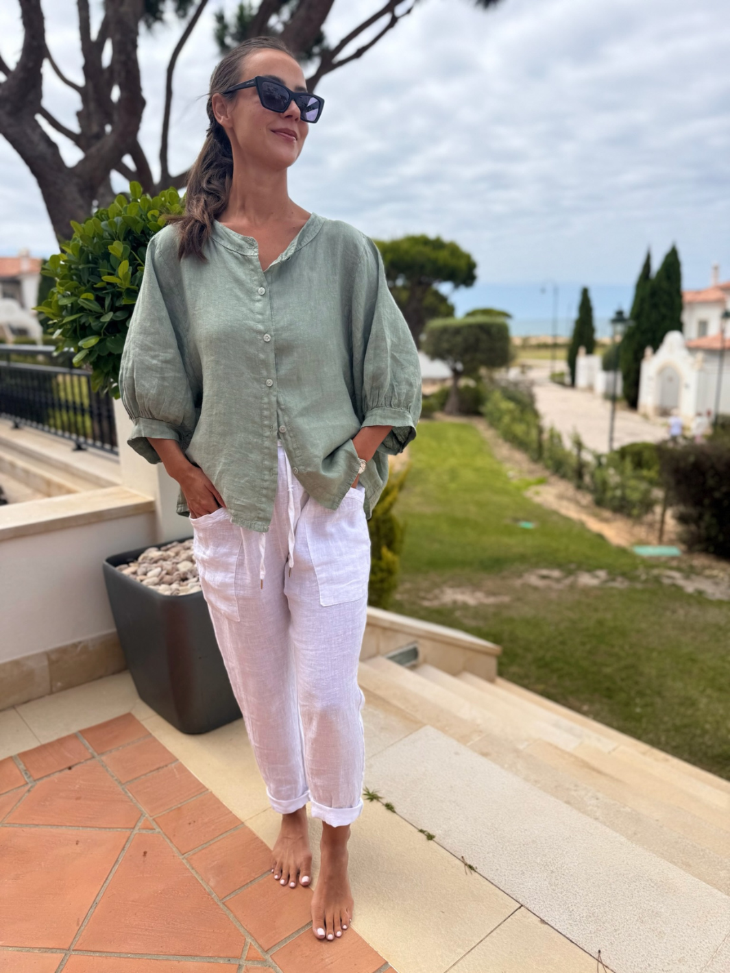 Diffusion By Kate Top One Size Chloe Linen Shirt In Khaki