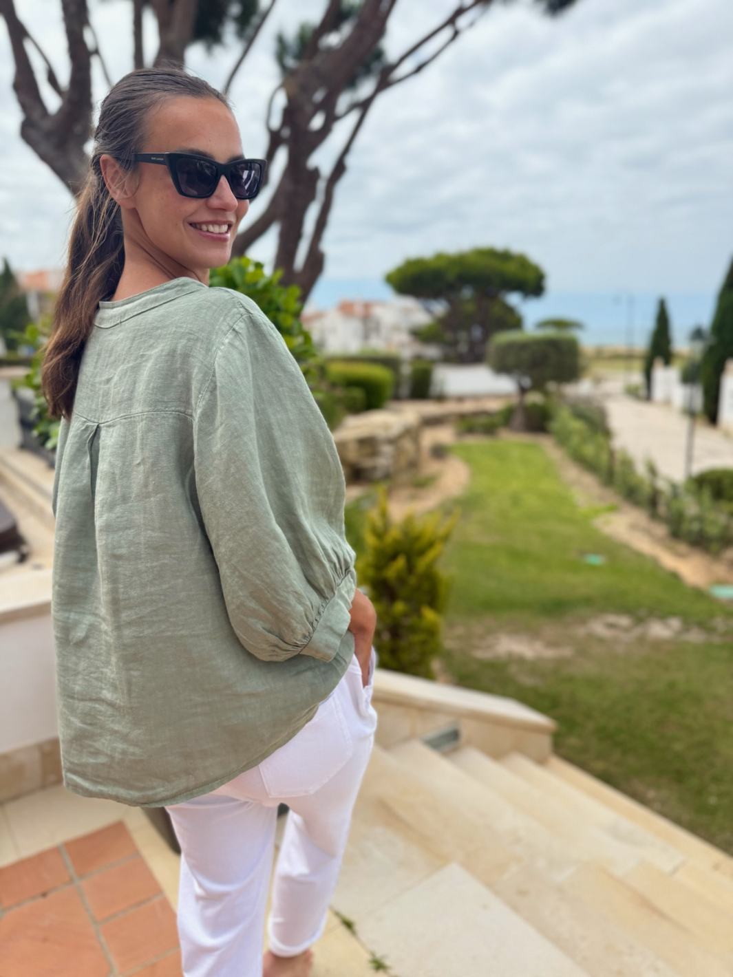 Diffusion By Kate Top One Size Chloe Linen Shirt In Khaki