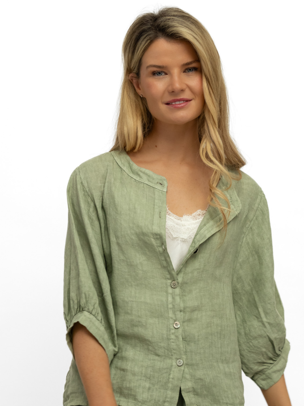 Diffusion By Kate Top One Size Chloe Linen Shirt In Khaki