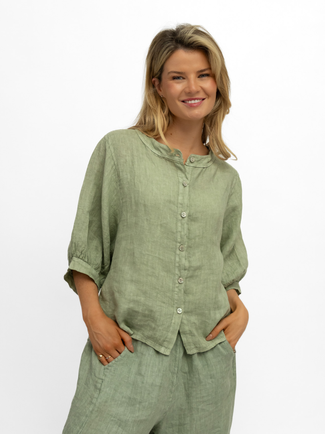 Diffusion By Kate Top One Size Chloe Linen Shirt In Khaki