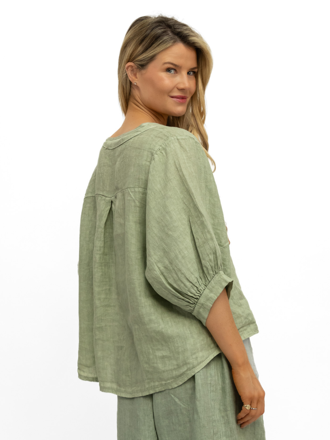 Diffusion By Kate Top One Size Chloe Linen Shirt In Khaki