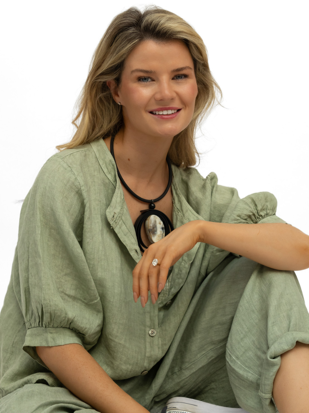 Diffusion By Kate Top One Size Chloe Linen Shirt In Khaki