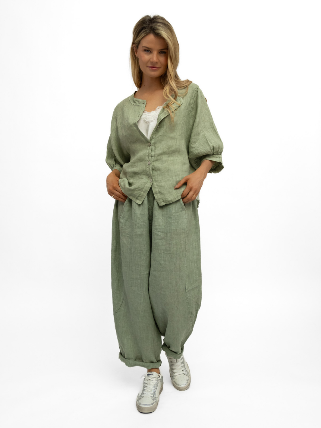 Diffusion By Kate Top One Size Chloe Linen Shirt In Khaki