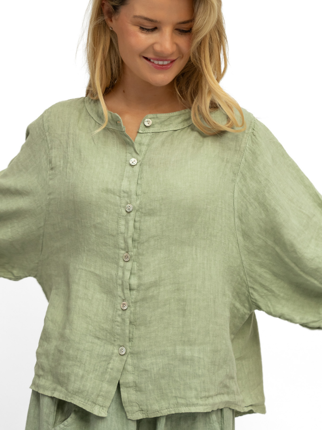 Diffusion By Kate Top One Size Chloe Linen Shirt In Khaki