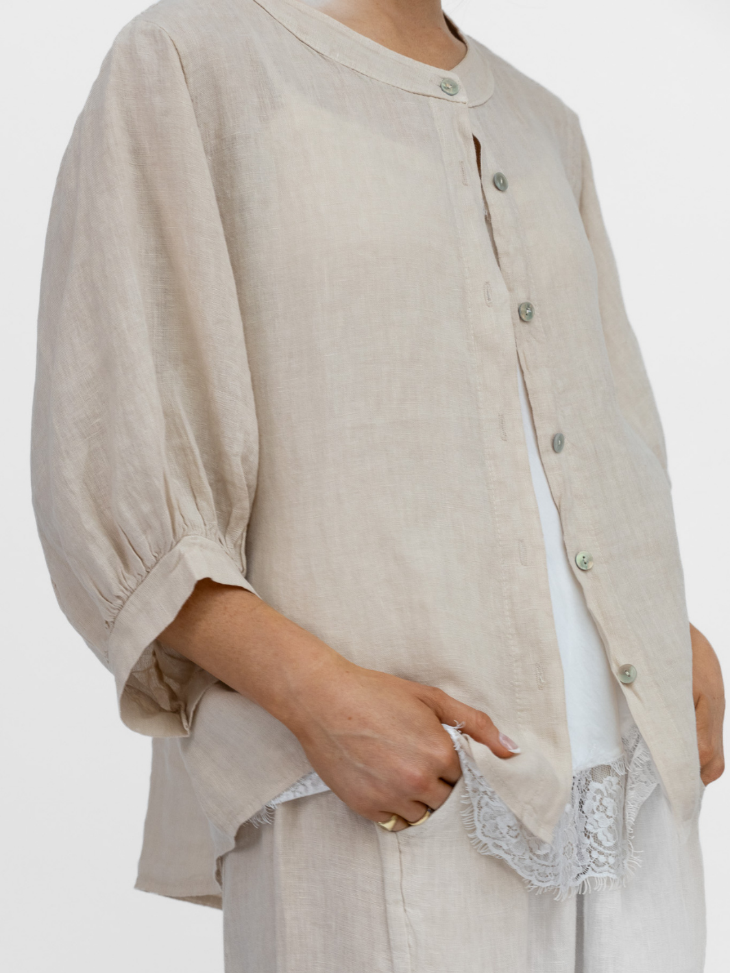 Diffusion By Kate Top One Size Chloe Linen Shirt In Sand