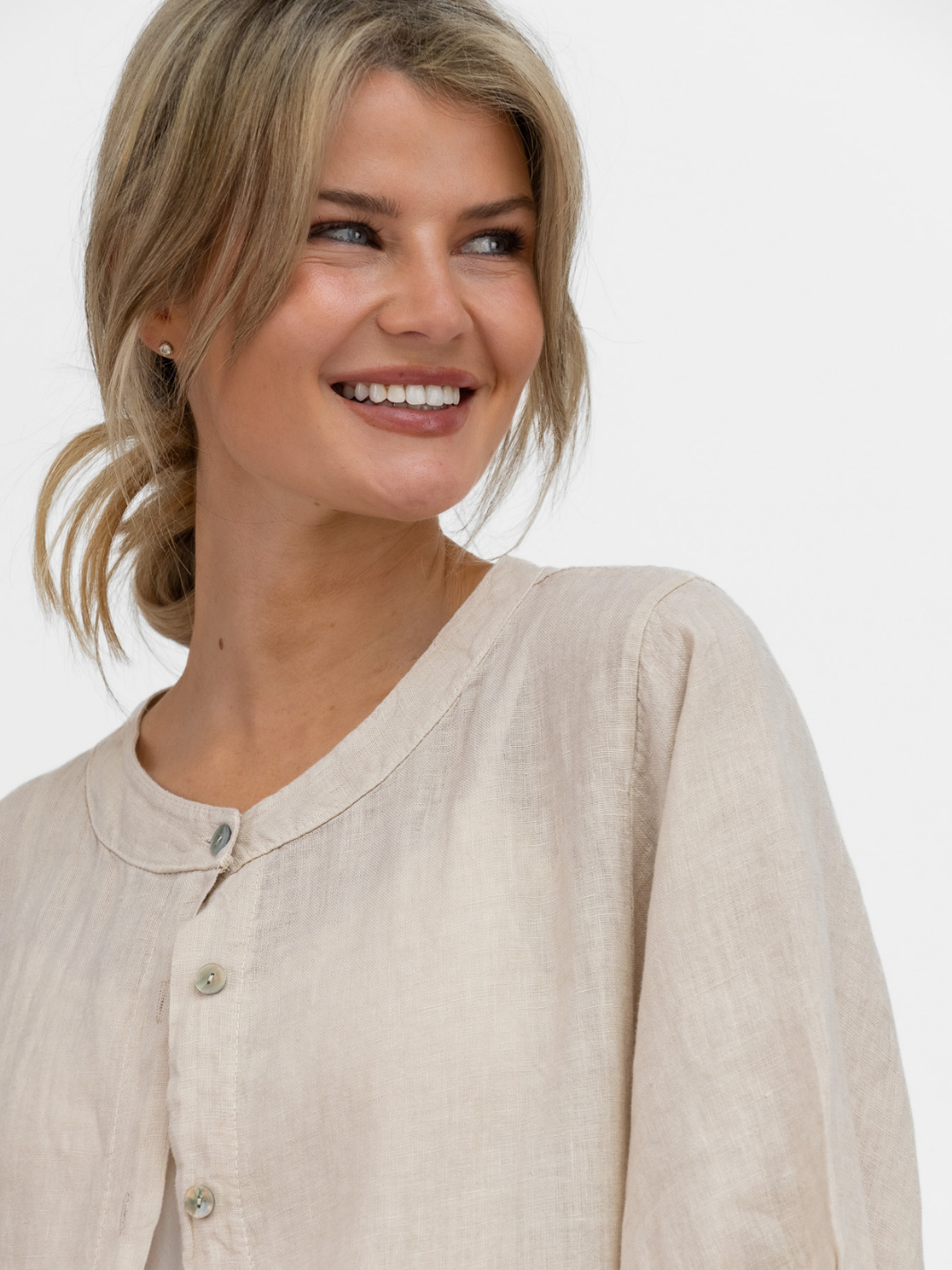 Diffusion By Kate Top One Size Chloe Linen Shirt In Sand