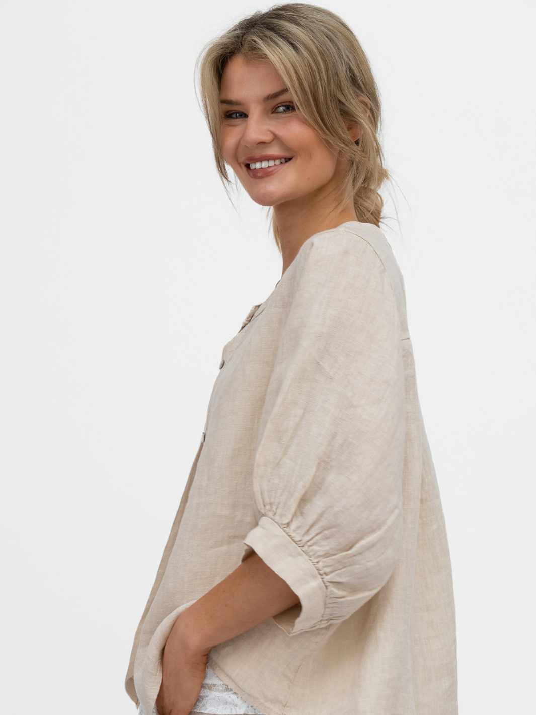 Diffusion By Kate Top One Size Chloe Linen Shirt In Sand