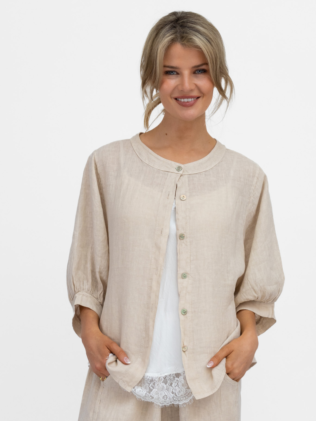Diffusion By Kate Top One Size Chloe Linen Shirt In Sand