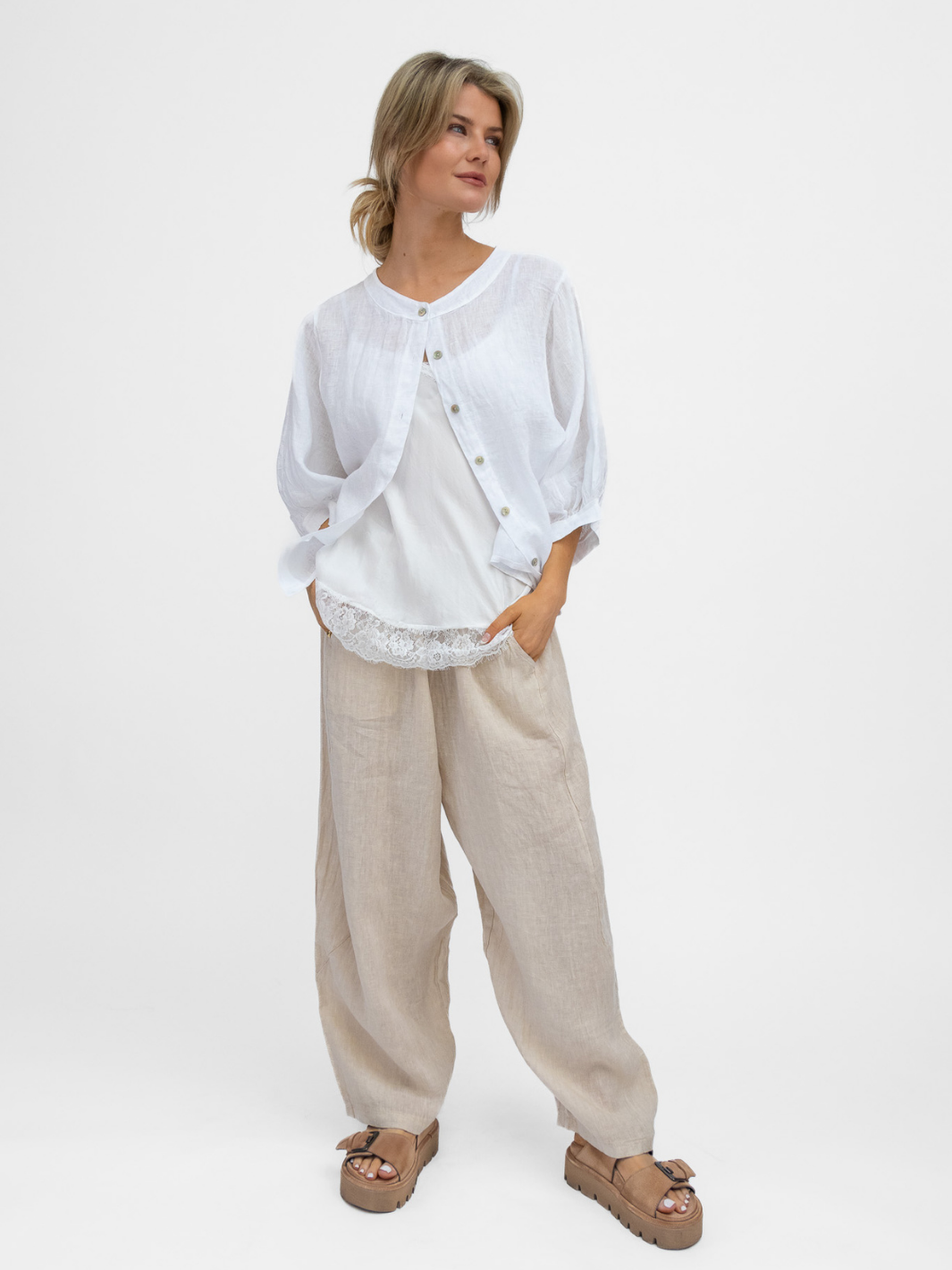 Diffusion By Kate Top One Size Chloe Linen Shirt In White