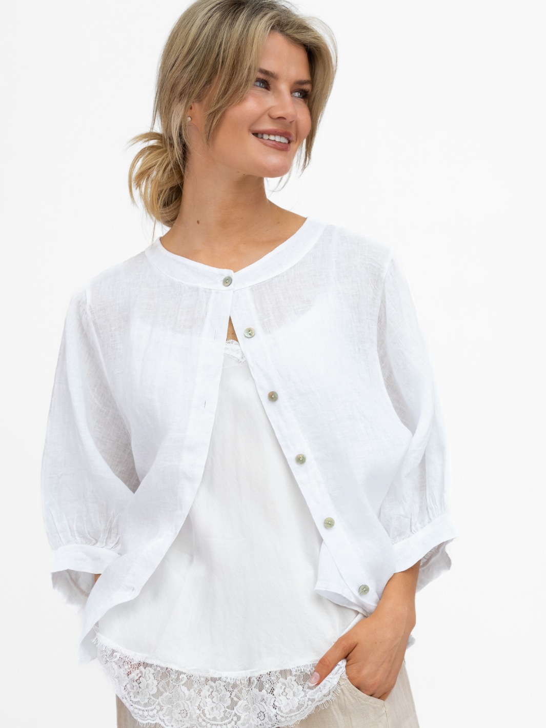 Diffusion By Kate Top One Size Chloe Linen Shirt In White