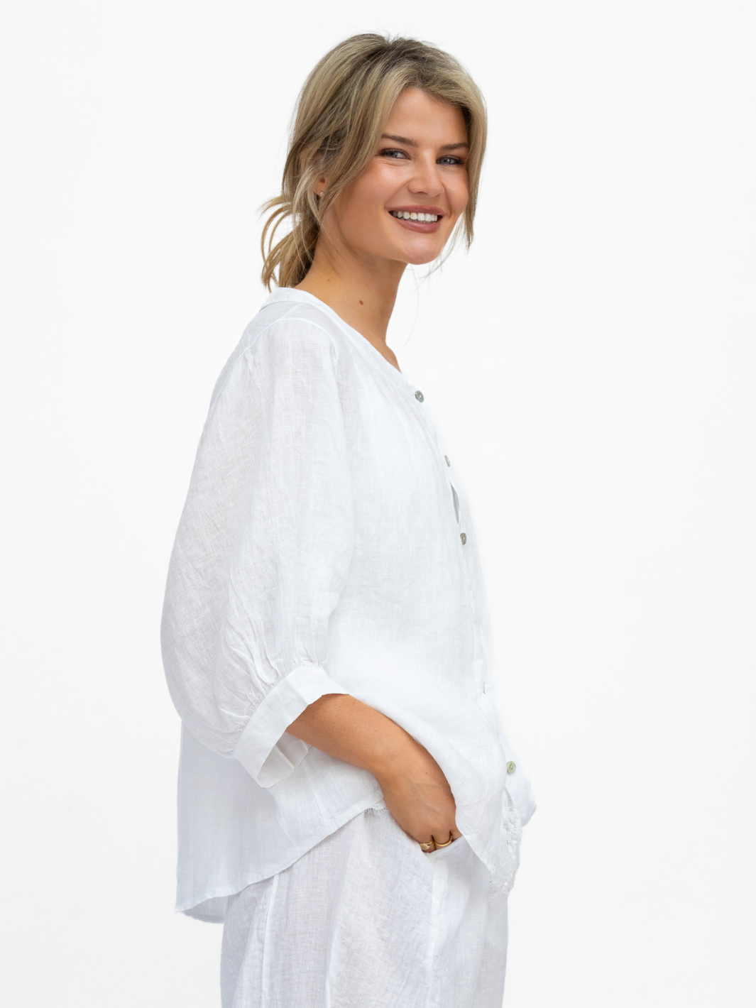 Diffusion By Kate Top One Size Chloe Linen Shirt In White
