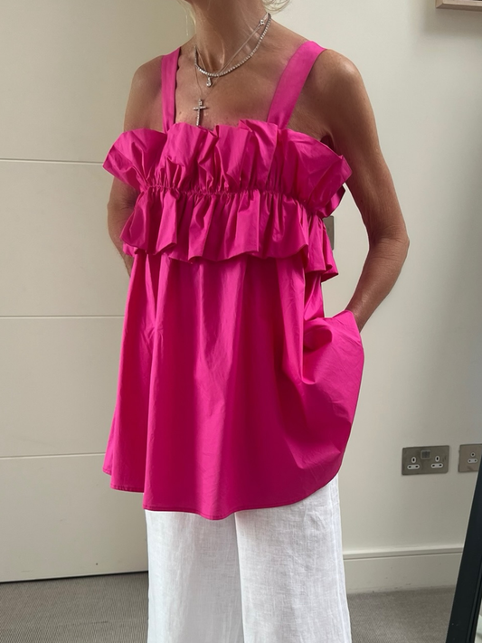 Diffusion by Kate Top Frill Tunic Top In Fuchsia Pink