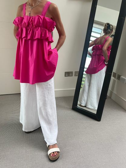 Diffusion by Kate Top Frill Tunic Top In Fuchsia Pink