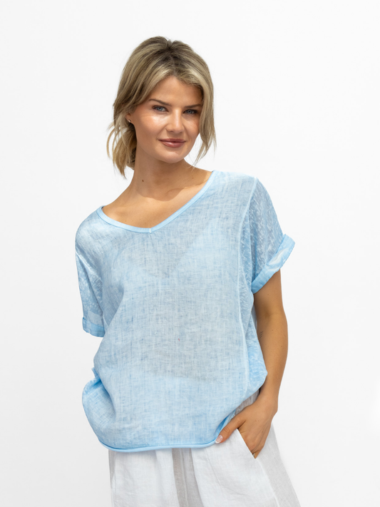 Diffusion By Kate Top One Size Jack Linen T Shirt In Pale Blue