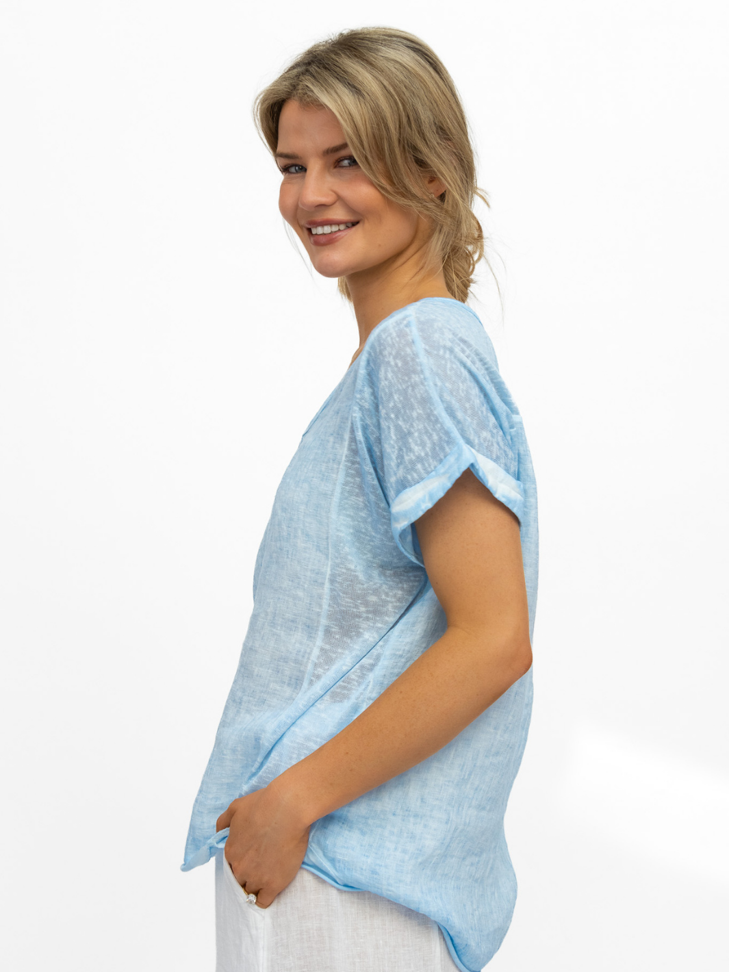 Diffusion By Kate Top One Size Jack Linen T Shirt In Pale Blue