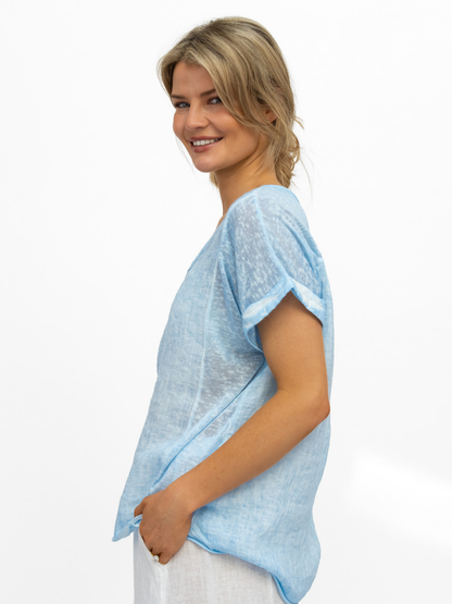 Diffusion By Kate Top One Size Jack Linen T Shirt In Pale Blue