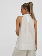 Diffusion by Kate Top One Size Lauren Racer Back Linen Top in Ecru