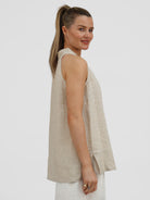 Diffusion by Kate Top One Size Lauren Racer Back Linen Top in Sand