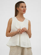Diffusion by Kate Top One Size Ruth Pure Linen Pleat Back Top in Ecru