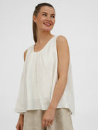 Diffusion by Kate Top One Size Ruth Pure Linen Pleat Back Top in Ecru
