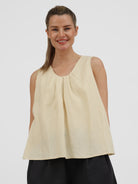 Diffusion by Kate Top One Size Ruth Pure Linen Pleat Back Top in Vanilla