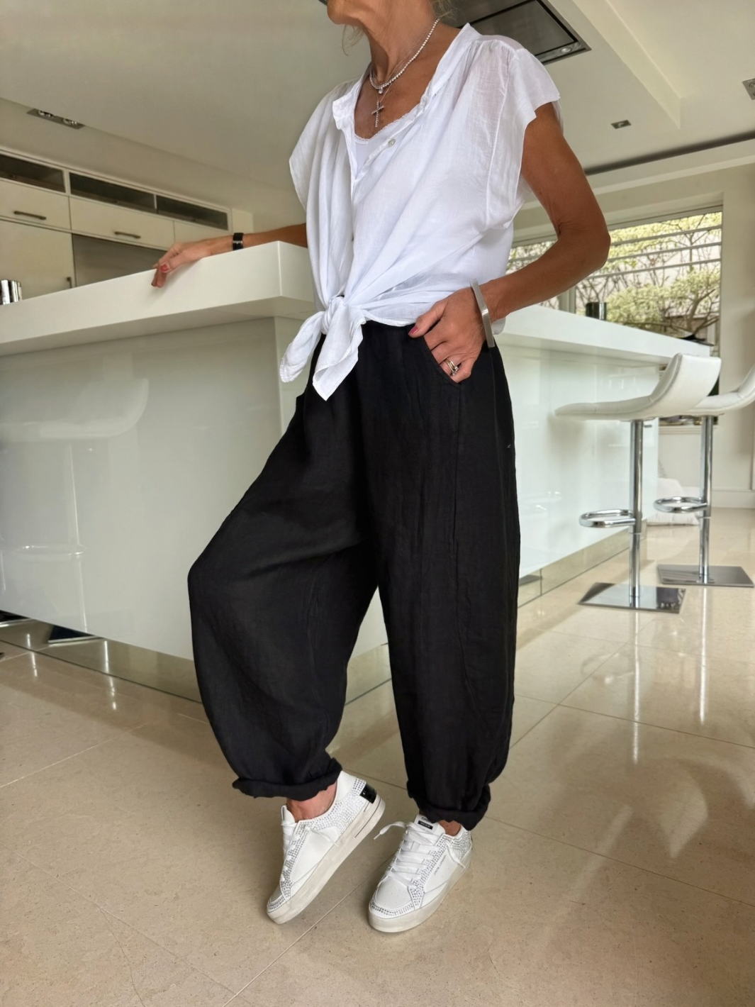 Diffusion By Kate Trousers One Size Barrel Linen Loose Fit Trousers In Black