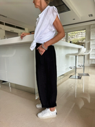 Diffusion By Kate Trousers One Size Barrel Linen Loose Fit Trousers In Black