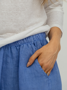 Diffusion By Kate Trousers One Size Barrel Linen Loose Fit Trousers In Denim Blue