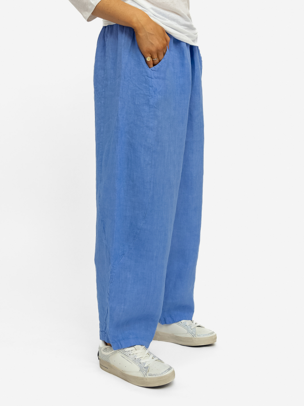 Diffusion By Kate Trousers One Size Barrel Linen Loose Fit Trousers In Denim Blue