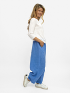 Diffusion By Kate Trousers One Size Barrel Linen Loose Fit Trousers In Denim Blue