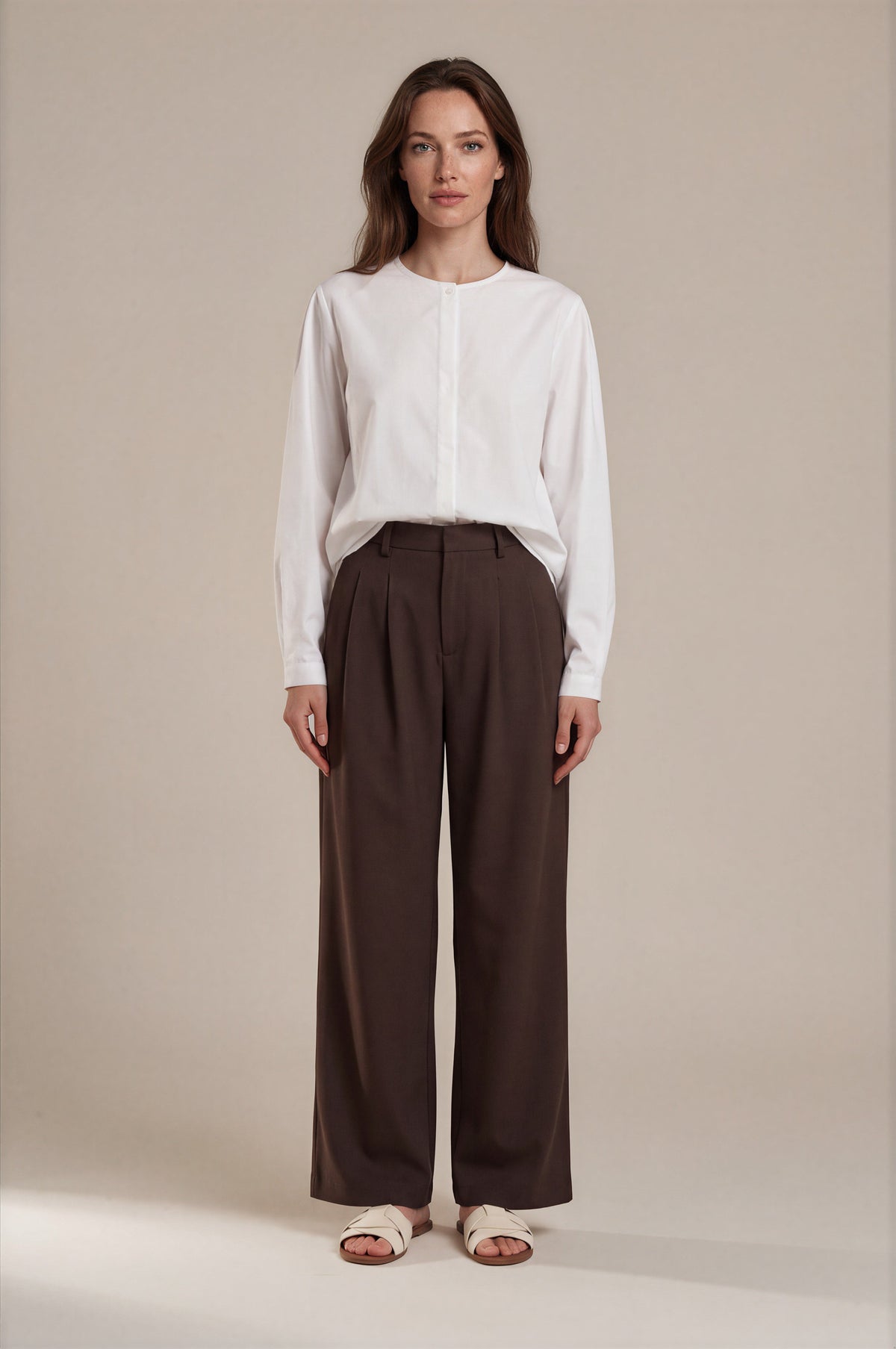 Diffusion by Kate Trousers Double Pleat Wide Leg Trousers in Coffee