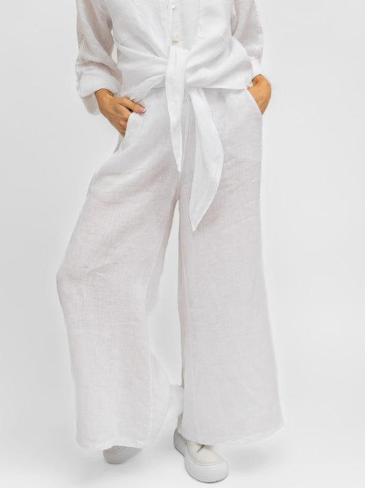 Diffusion by Kate Trousers One Size Linen Palazzo Trousers in White