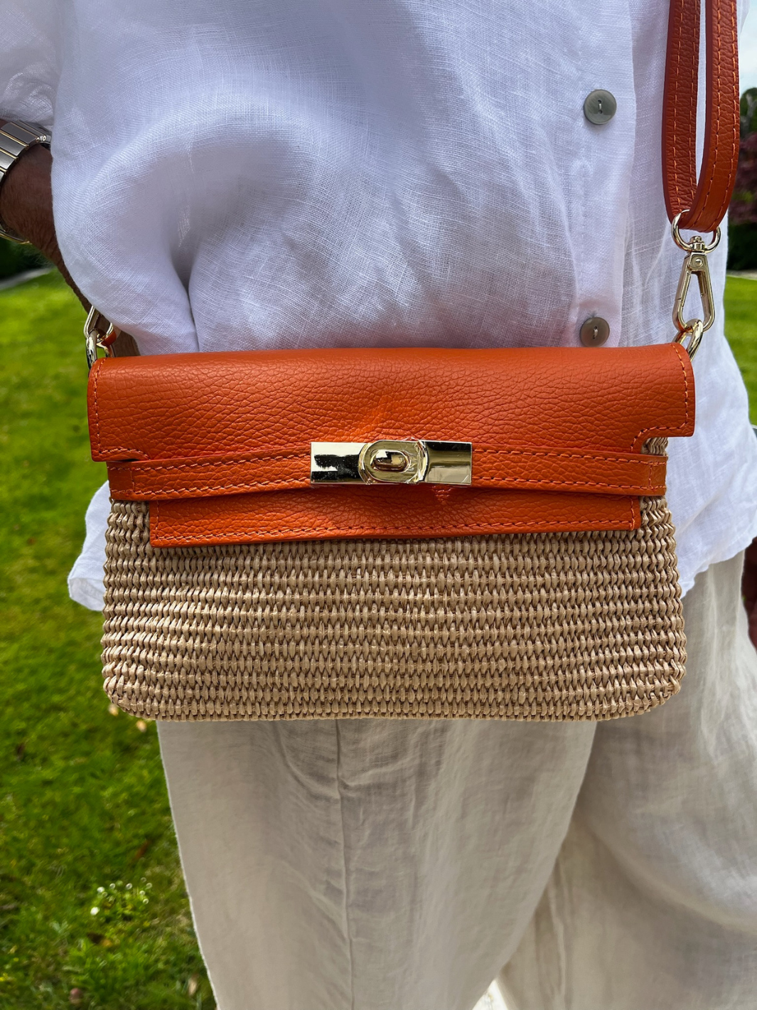 Diffusion.ie Bags One Size Tuscany Raffia Crossbody – Tangerine