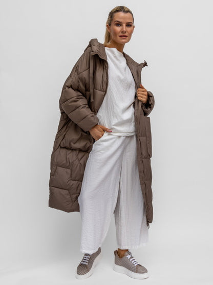 Diffusion.ie Coat One Size Lightweight Long Duvet Coat in Light Taupe