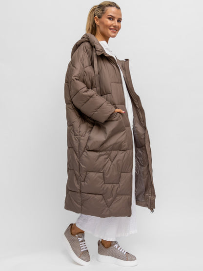 Diffusion.ie Coat One Size Lightweight Long Duvet Coat in Light Taupe