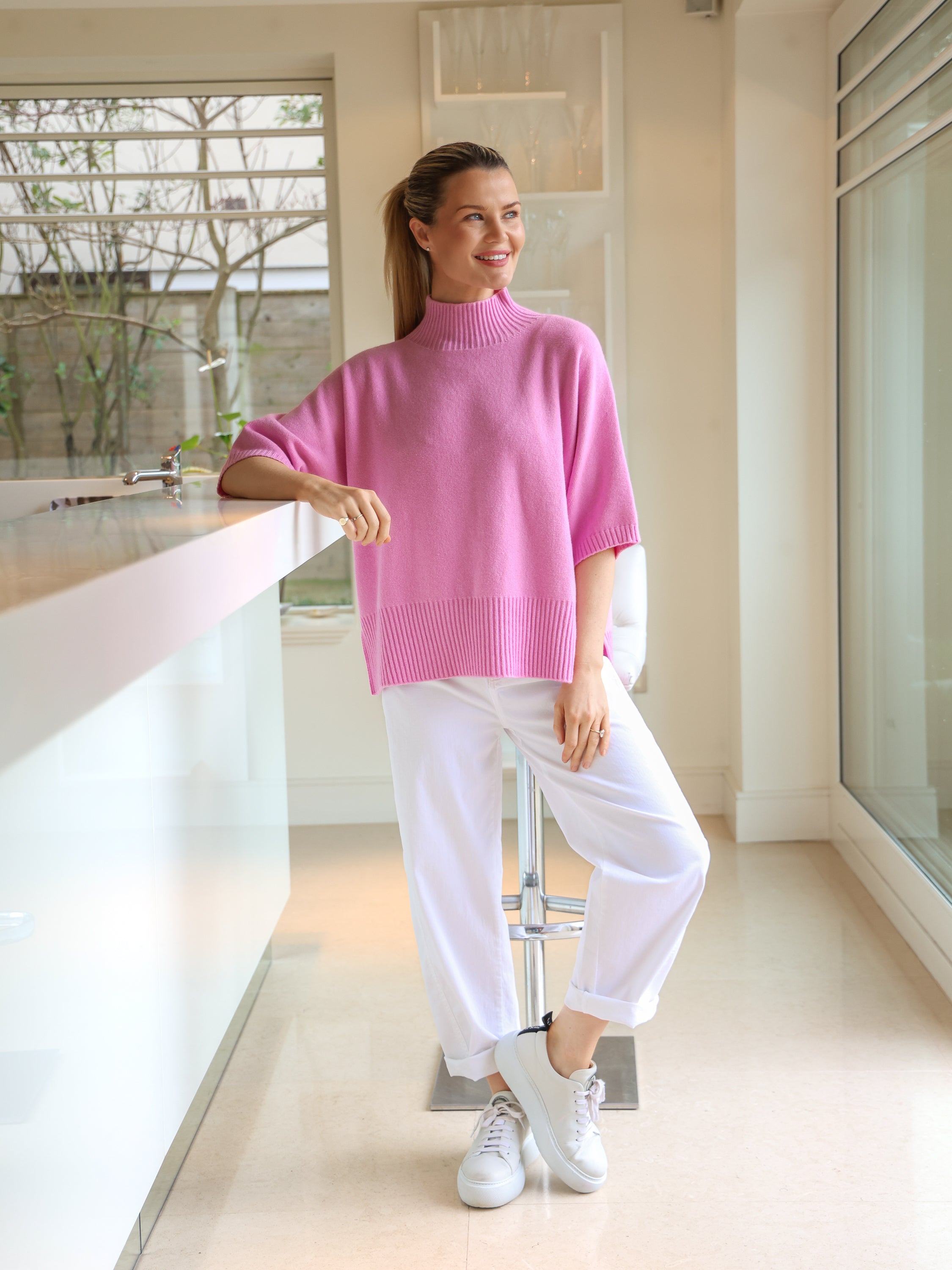 Diffusion.ie Knitwear One Size Josep Dip Back Sweater in Peony Pink