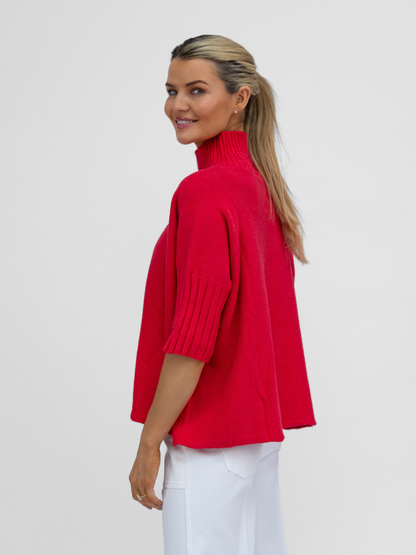 Diffusion.ie Knitwear One Size Josep Mid Length Jumper In Raspberry Red