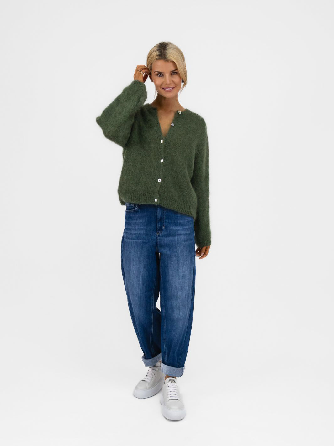 Diffusion.ie Knitwear One Size Mohair Cardigan In Moss Green