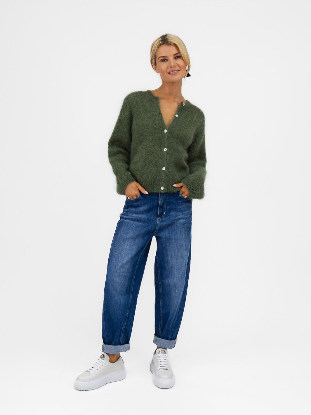 Diffusion.ie Knitwear One Size Mohair Cardigan In Moss Green