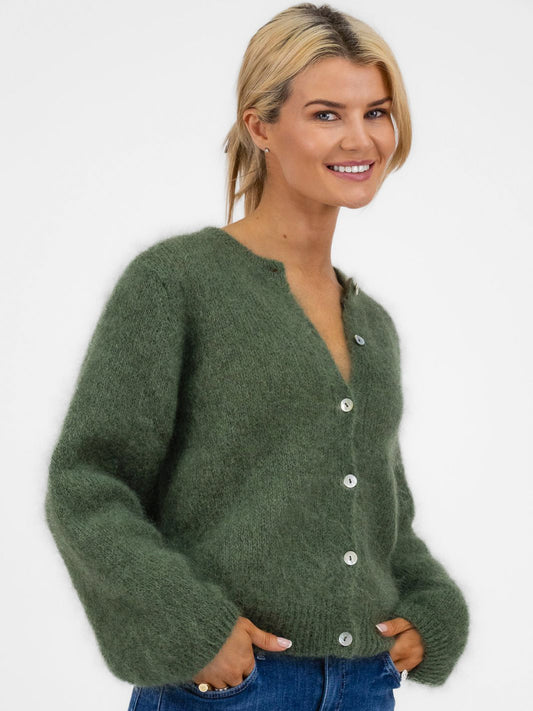 Diffusion.ie Knitwear One Size Mohair Cardigan In Moss Green
