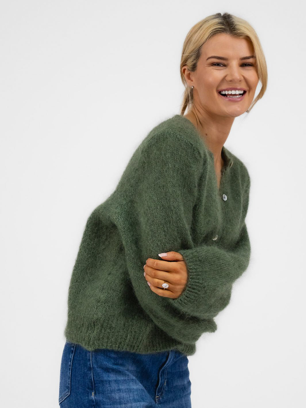 Diffusion.ie Knitwear One Size Mohair Cardigan In Moss Green