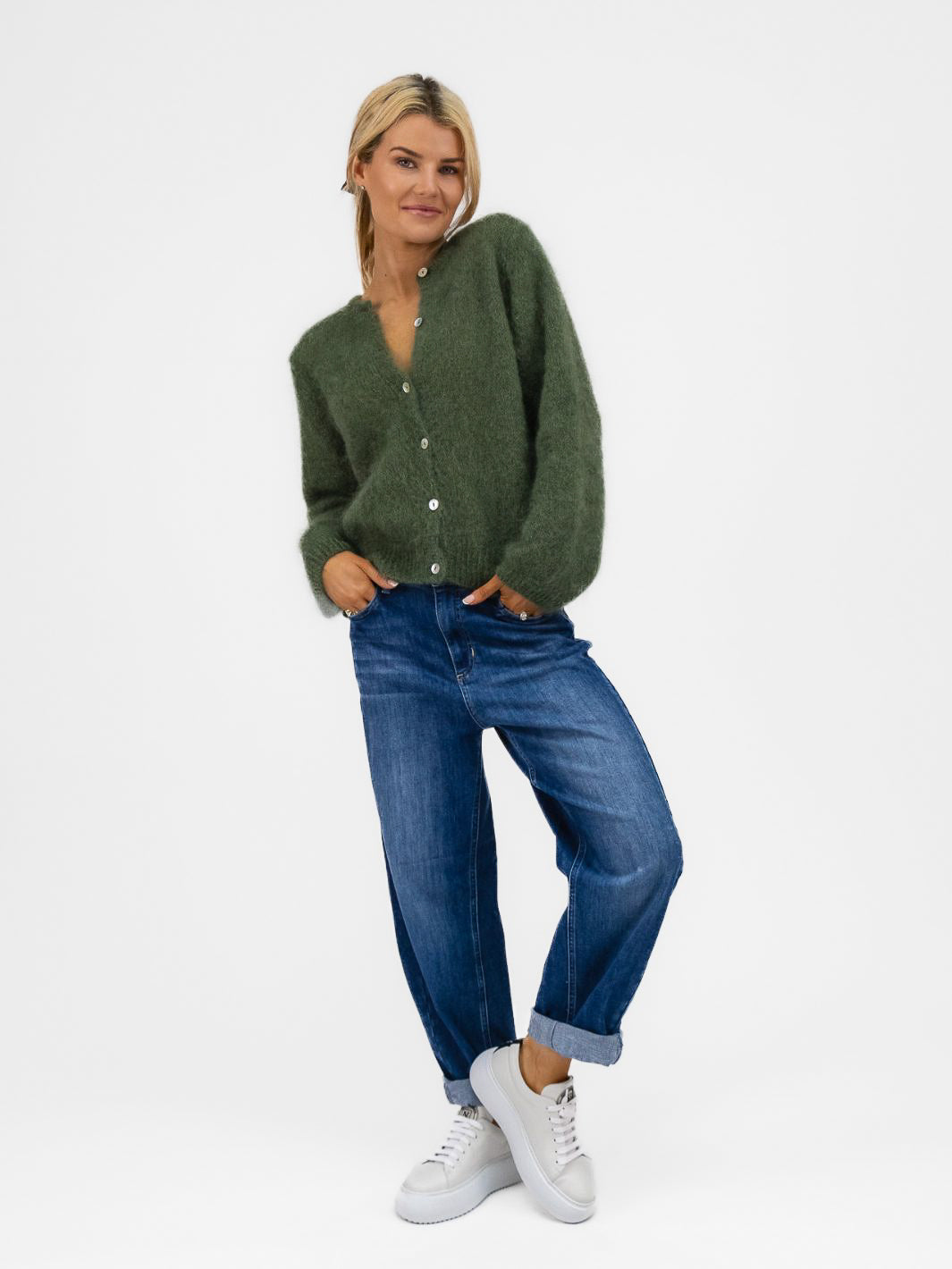 Diffusion.ie Knitwear One Size Mohair Cardigan In Moss Green