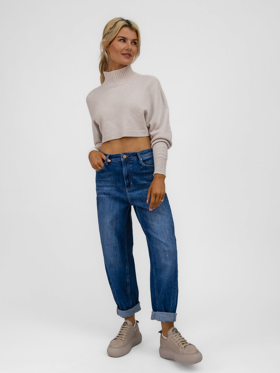 DIFFUSION.ie Knitwear One size Thea Cropped Knit Jumper In Sand